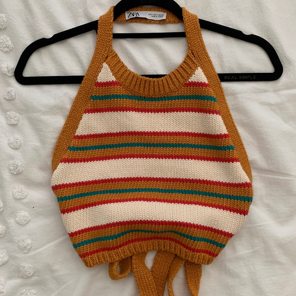 Zara - Cropped Crochet Striped Halter Top